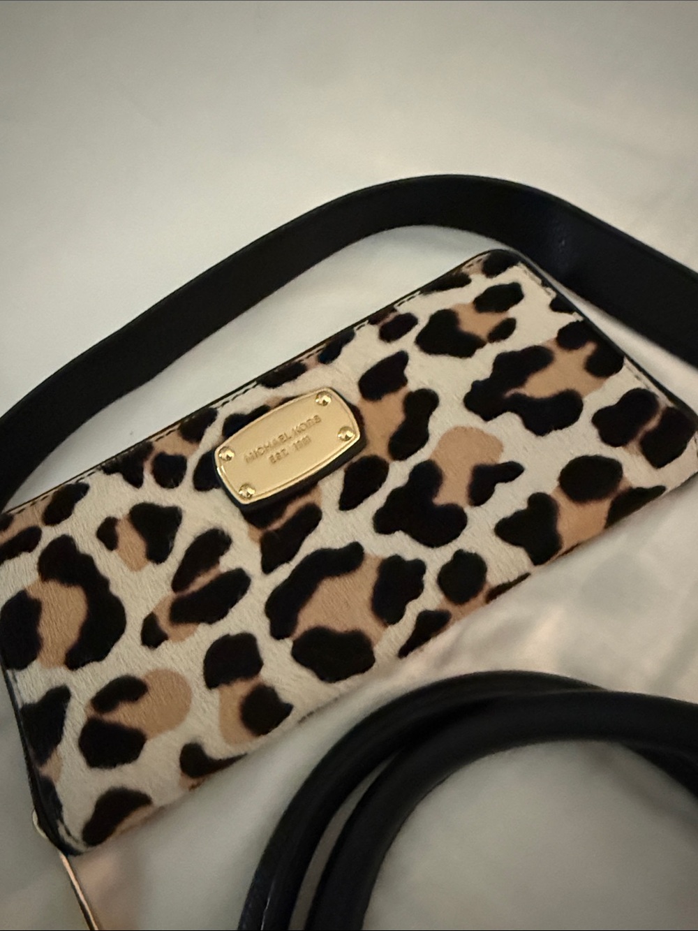 Michael Kors Leopard Print Tote with Matching Wallet - Black, Tan, Cream - Picture 3 of 9